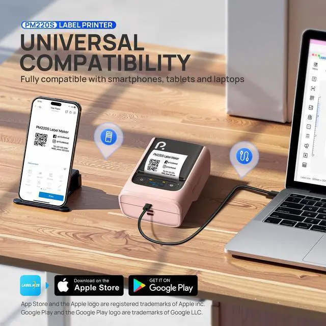 Alt view image 3 of 5 - POLONO PM220S Label Maker Machine with Tape, 2 Inch Bluetooth Thermal Label Printer, Portable Sticker Printer for School, Office, Home, Business, Label Maker with 2'' x1.18'' Labels, Pink