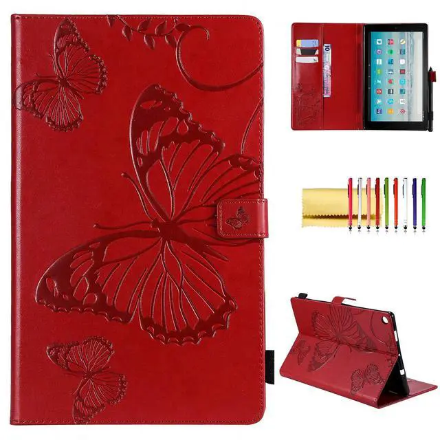 Main image of Case for Fire HD 10 Tablet, Techcircle Butterfly Embossed Slim Folding Stand Cover with Credit Card/Cash Holder Case for Amazon Fire HD 10.1" 5th/7th/9th Generation-2015/2017/2019 Release, Burgundy