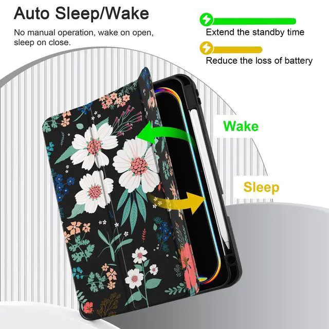 Alt view image 5 of 5 - DONGKE Case for iPad Pro 11 inch (M5 2025 / M4 2024, 6th & 5th Generation)  [Built-in Pencil Holder] Ultra Slim PU Leather Trifold Stand Cover with Soft TPU Back, Auto Wake/Sleep, Flower Black