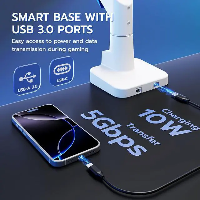 Alt view image 4 of 5 - ARES WING Heavy Duty Ultrawide Monitor Arm - Gas Spring Aluminum Monitor Mount with USB for 24"-57" Curved Screens up to 66 lbs with Clamp/Grommet Desk Mount, 75/100/200 Vesa Mount, White