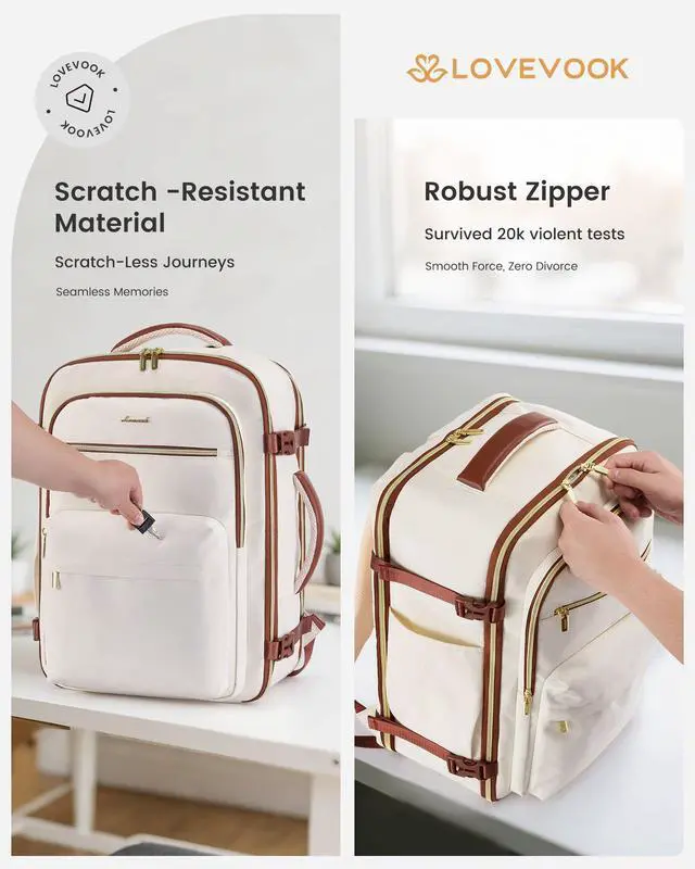 Alt view image 4 of 5 - LOVEVOOK Carry On Travel Backpack for Women, Airline Approved Personal Item Bag with 17" Laptop Compartment, 50L Water-Resistant Weekender Backpack for Travel, Commuting, Business Trips