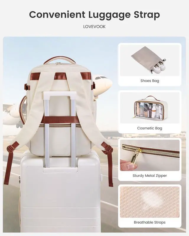 Alt view image 5 of 5 - LOVEVOOK Carry On Travel Backpack for Women, Airline Approved Personal Item Bag with 17" Laptop Compartment, 50L Water-Resistant Weekender Backpack for Travel, Commuting, Business Trips