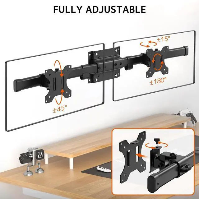 Alt view image 4 of 5 - Dual Monitor Wall Mount, Horizontal Assembly Mount for 2 Monitor Screens up to 35 inches, Max. 10kg per Arm, VESA 75x75/100x100mm,Black