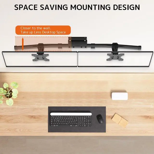 Alt view image 3 of 5 - Dual Monitor Wall Mount, Horizontal Assembly Mount for 2 Monitor Screens up to 35 inches, Max. 10kg per Arm, VESA 75x75/100x100mm,Black