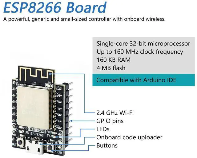 Alt view image 3 of 5 - Freenove Super Starter Kit for ESP8266 (Included), 32-bit 160 MHz Mini Microcontroller, Onboard Wi-Fi, Python C Code, 497-Page Detailed Tutorial, 173 Items, 77 Projects