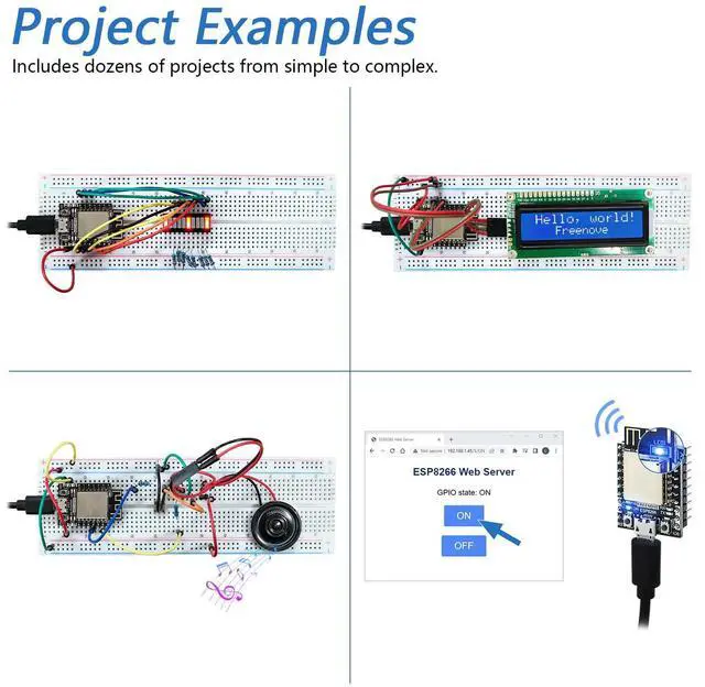 Alt view image 4 of 5 - Freenove Super Starter Kit for ESP8266 (Included), 32-bit 160 MHz Mini Microcontroller, Onboard Wi-Fi, Python C Code, 497-Page Detailed Tutorial, 173 Items, 77 Projects
