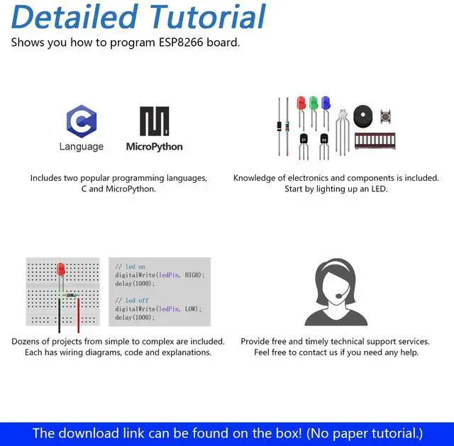 Alt view image 5 of 5 - Freenove Super Starter Kit for ESP8266 (Included), 32-bit 160 MHz Mini Microcontroller, Onboard Wi-Fi, Python C Code, 497-Page Detailed Tutorial, 173 Items, 77 Projects