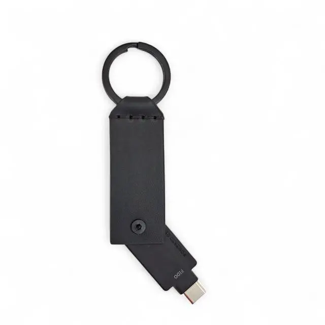 Alt view image 2 of 5 - Leather Case for YubiKey 5 NFC and 5C NFC, Protector Yubico, Flip Cover Security Key, Keychain Holder with Metal Ring, 9 colors (Black)