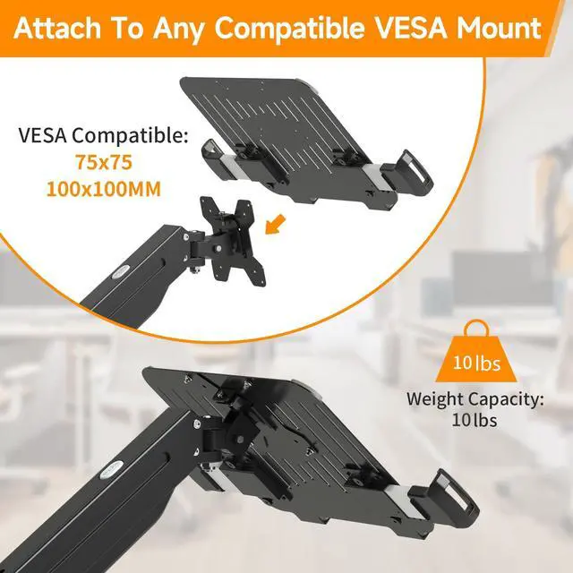 Alt view image 4 of 5 - suptek Adjustable 13 to 18 inch Laptop VESA Arm Mount Tray for Monitor Arms and Stands (Tray Only),Fits 75x75/ 100x100 mm VESA Mount Holes,and Supports Weight up to 10lbs,Black(TP007)
