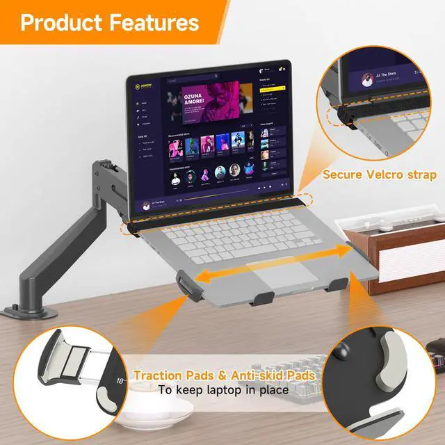 Alt view image 3 of 5 - suptek Adjustable 13 to 18 inch Laptop VESA Arm Mount Tray for Monitor Arms and Stands (Tray Only),Fits 75x75/ 100x100 mm VESA Mount Holes,and Supports Weight up to 10lbs,Black(TP007)