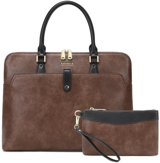 Main image of Tie Dye Brown Handmade Laptop 16inch Vegan Leather Briefcase Office Tote Bags for Women Men Work 2025, Large 19L Stylish Business Computer Shoulder Handbags with Wristlet Wallet, Waterproof Luxury Bag