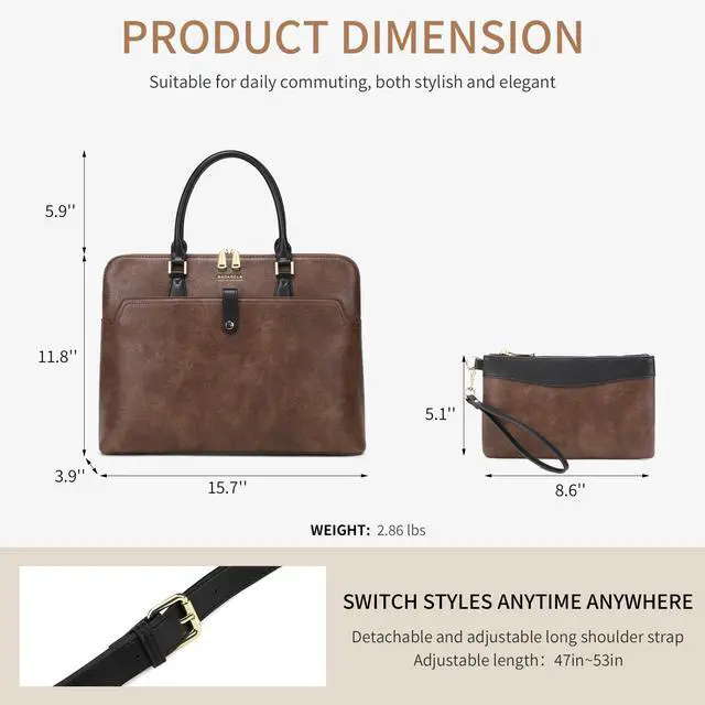 Alt view image 2 of 5 - Tie Dye Brown Handmade Laptop 16inch Vegan Leather Briefcase Office Tote Bags for Women Men Work 2025, Large 19L Stylish Business Computer Shoulder Handbags with Wristlet Wallet, Waterproof Luxury Bag