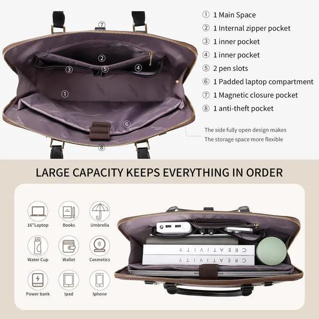 Alt view image 3 of 5 - Tie Dye Brown Handmade Laptop 16inch Vegan Leather Briefcase Office Tote Bags for Women Men Work 2025, Large 19L Stylish Business Computer Shoulder Handbags with Wristlet Wallet, Waterproof Luxury Bag