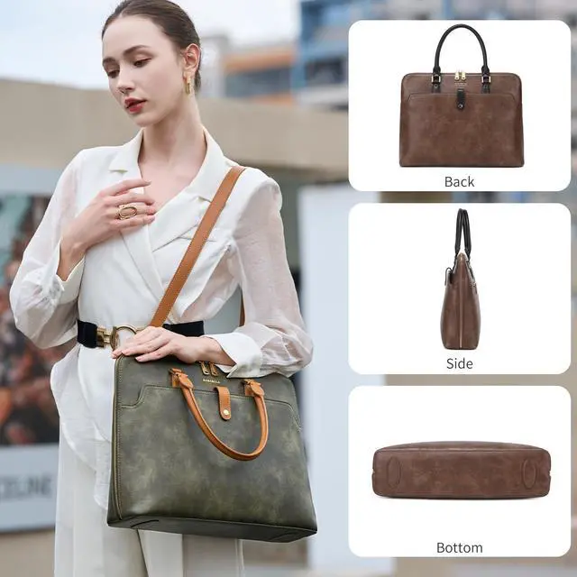 Alt view image 5 of 5 - Tie Dye Brown Handmade Laptop 16inch Vegan Leather Briefcase Office Tote Bags for Women Men Work 2025, Large 19L Stylish Business Computer Shoulder Handbags with Wristlet Wallet, Waterproof Luxury Bag