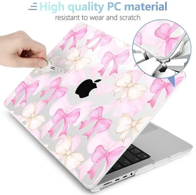 Alt view image 4 of 5 - MEEgoodo Case for MacBook Pro 14 inch (M5/M4/M3/M2/M1) 2025 2024 2023 2021, Laptop Hard Shell Case Fit Model A3434/A3112/A3401/A3185/A2918/A2992/A2779/A2442 Pro/Max, White & Pink Bows