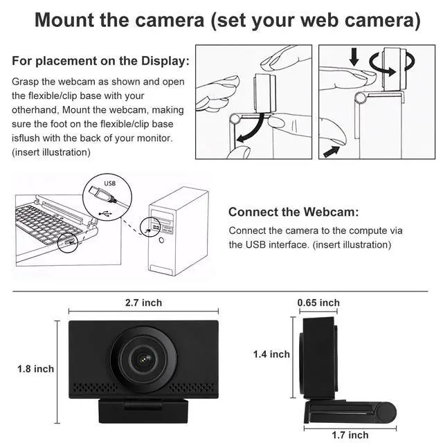 Alt view image 5 of 5 - MEGREZ 4K Webcam with Microphone & Privacy Cover, Webcam for PC, Adjustable FOV Computer Web Camera, Ultra HD USB Camera for Streaming Video Call Conference and Online Lessons