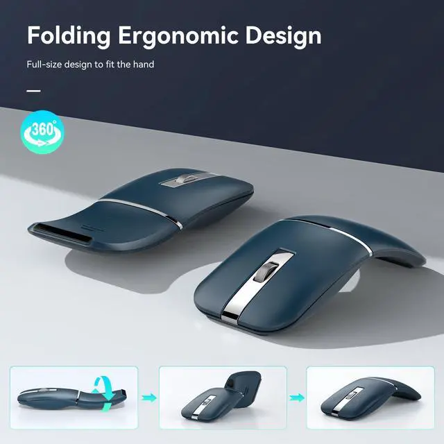 Alt view image 2 of 4 - Bluetooth Wireless Arc Travel Mouse, Dual Model (2.4G+BT5.1) Rotating Foldable Mouse for Microsoft, Rechargeable Slim Portable Mice for Laptop, Notebook, PC, MacBook, Chromebook - Sapphire Blue