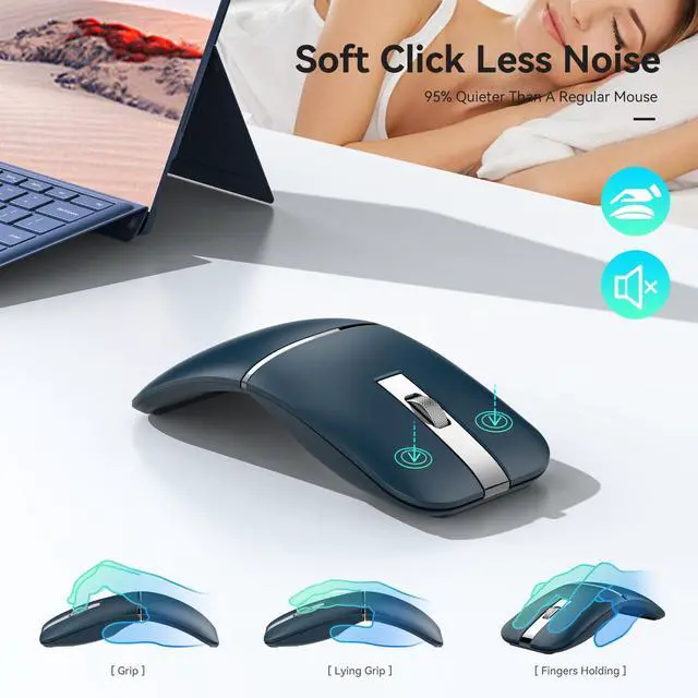 Alt view image 4 of 4 - Bluetooth Wireless Arc Travel Mouse, Dual Model (2.4G+BT5.1) Rotating Foldable Mouse for Microsoft, Rechargeable Slim Portable Mice for Laptop, Notebook, PC, MacBook, Chromebook - Sapphire Blue