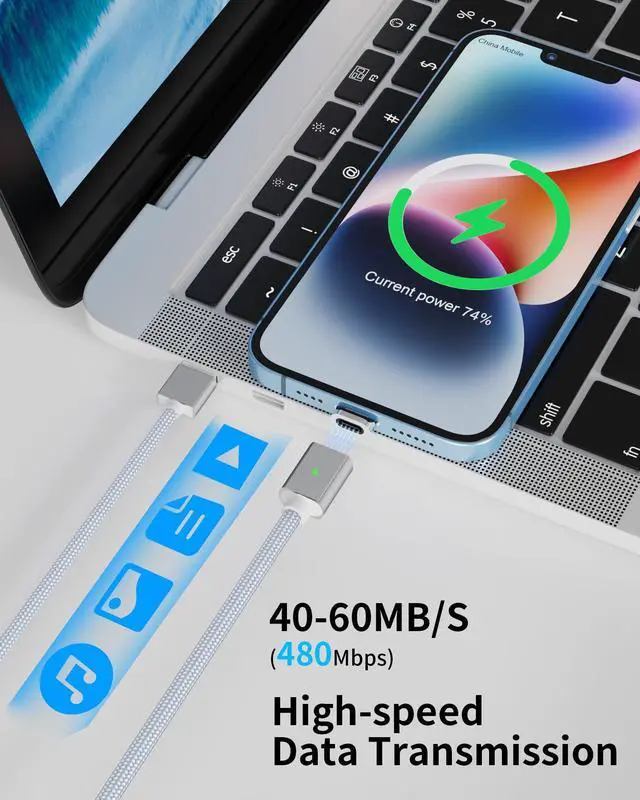 Alt view image 3 of 5 - ZBF Magnetic Charging Cable 3A Fast Charging (4-Pack, 3.3/3.3/6.6/6.6 ft) 3 in 1 Magnetic Phone Charger, 480Mbps Data Transfer, USB A to Type C Charger Cable USB-C/Iproduct Micro USB Device - Silver