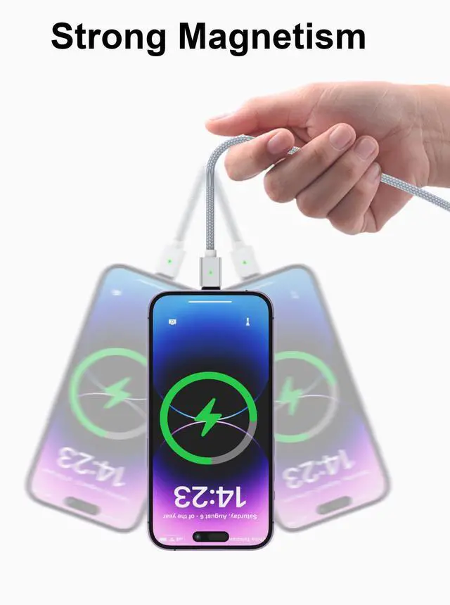 Alt view image 5 of 5 - ZBF Magnetic Charging Cable 3A Fast Charging (4-Pack, 3.3/3.3/6.6/6.6 ft) 3 in 1 Magnetic Phone Charger, 480Mbps Data Transfer, USB A to Type C Charger Cable USB-C/Iproduct Micro USB Device - Silver