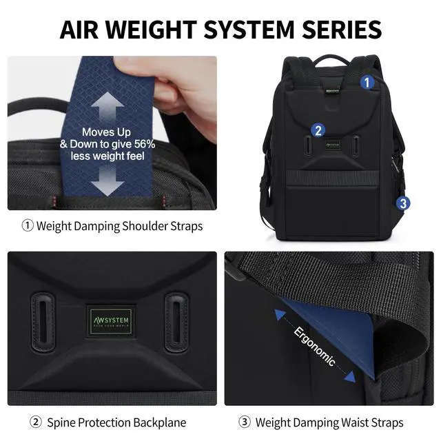 Alt view image 4 of 5 - OIWAS Laptop Backpack for Men Women, 15.6 Inch Laptop Backpacks Business Travel Backpack with USB Charging Port, Air Weight System for Weight Reduction, RFID Protection Pocket Tech Backpack