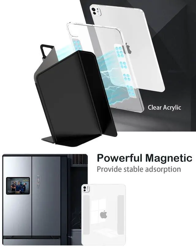 Alt view image 4 of 5 - Feams for iPad Pro 11 Inch Case M5/M4 2025/2024, Slim V-Fold iPad Pro 11 Inch M5/M4 Case 2025/2024 Magnetic Detachable Clear Back with Horizontal Adjustable Stand & Vertical Stand & Auto Sleep, Black