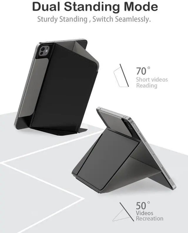 Alt view image 5 of 5 - Feams for iPad Pro 11 Inch Case M5/M4 2025/2024, Slim V-Fold iPad Pro 11 Inch M5/M4 Case 2025/2024 Magnetic Detachable Clear Back with Horizontal Adjustable Stand & Vertical Stand & Auto Sleep, Black