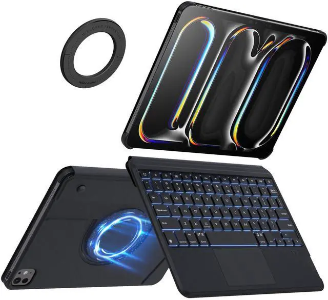 Main image of Nillkin iPad Pro 11 inch (M4, 2024) Case with Detachable Keyboard, Adhesive Cover with Keyboard, Magic Trackpad, 7-Color Backlit, Adjustable Stand, Slim Magnetic Backplate with iPad Wall Mount - Black