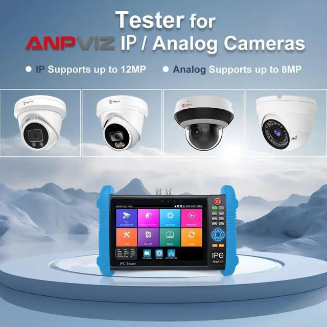 Alt view image 2 of 5 - Anpviz CCTV Monitor Tester, 4 in 1 AHD/TVI/CVI/CVBS Coaxial Analog Video Tester, UTP/PTZ Cable Test for 1080P/3MP/4MP/5MP/8MP Analog Security Camera, VGA DC12V Output Camera