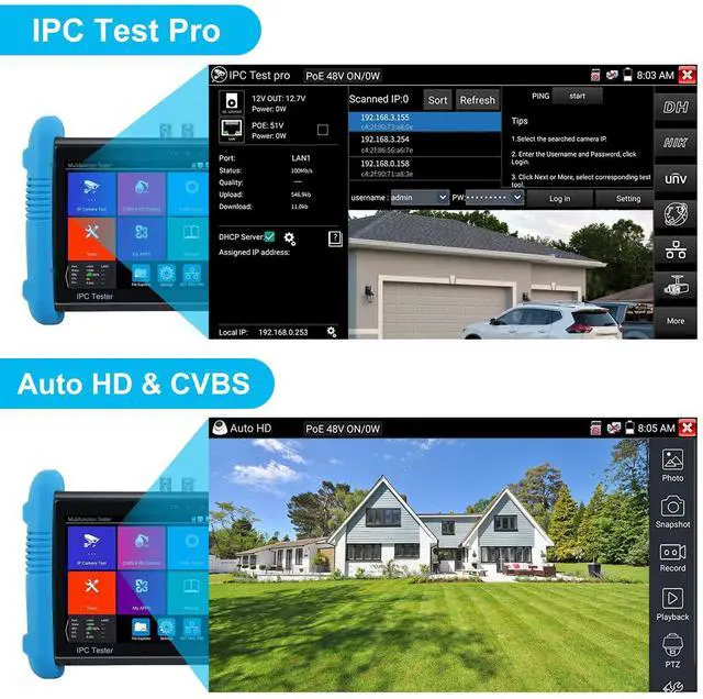 Alt view image 3 of 5 - Anpviz CCTV Monitor Tester, 4 in 1 AHD/TVI/CVI/CVBS Coaxial Analog Video Tester, UTP/PTZ Cable Test for 1080P/3MP/4MP/5MP/8MP Analog Security Camera, VGA DC12V Output Camera