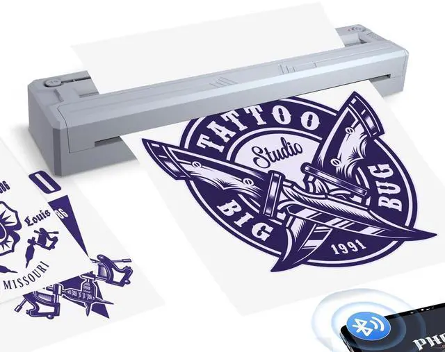 Main image of YIRIGUI Wireless Tattoo Stencil Printer, Bluetooth Thermal Machine with Adjustable Paper Size, Mini & Portable for Tattoo Beginners and Pros, Works with iOS Android Tablet PC, 10 Sheets (Gray)