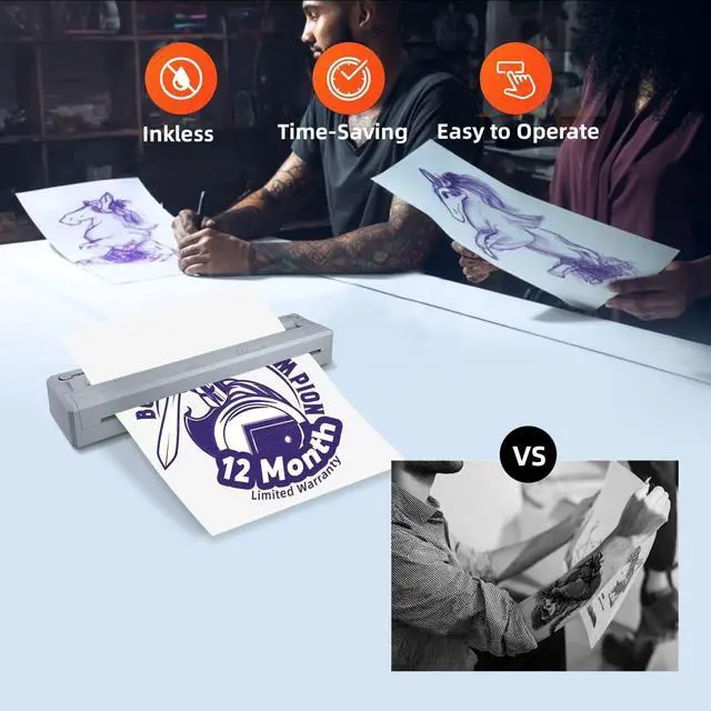 Alt view image 2 of 5 - YIRIGUI Wireless Tattoo Stencil Printer, Bluetooth Thermal Machine with Adjustable Paper Size, Mini & Portable for Tattoo Beginners and Pros, Works with iOS Android Tablet PC, 10 Sheets (Gray)