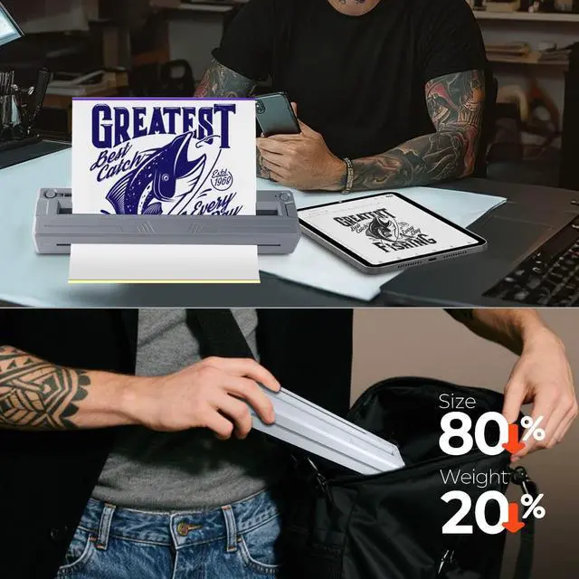 Alt view image 4 of 5 - YIRIGUI Wireless Tattoo Stencil Printer, Bluetooth Thermal Machine with Adjustable Paper Size, Mini & Portable for Tattoo Beginners and Pros, Works with iOS Android Tablet PC, 10 Sheets (Gray)