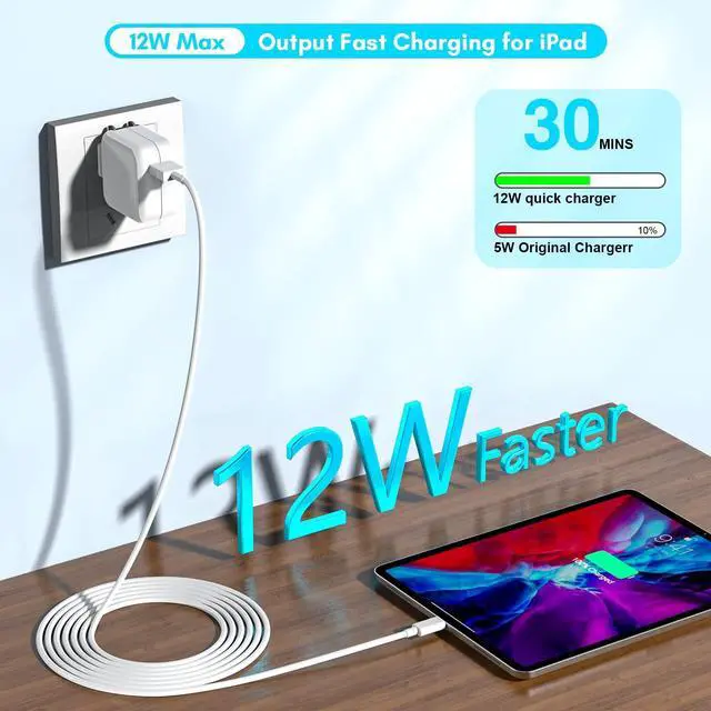 Alt view image 3 of 5 - [3 Pack] iPad Charger, iPhone Charger MFi Certified Long Lightning Cable 10 Foot Lightning Charging Cord with 12W Wall Foldable Block Portable Travel Plug Charging for iPad/iPadMini/iPadAir, iPhone