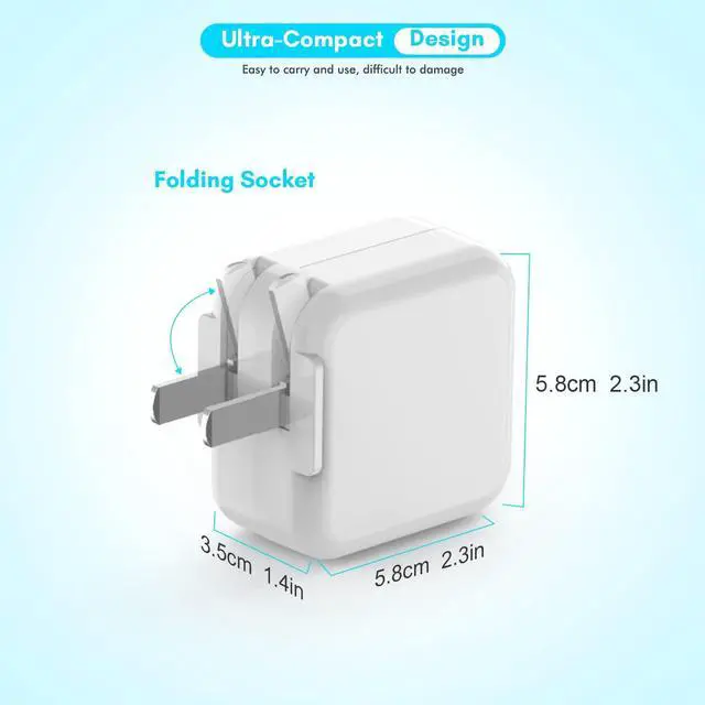 Alt view image 5 of 5 - [3 Pack] iPad Charger, iPhone Charger MFi Certified Long Lightning Cable 10 Foot Lightning Charging Cord with 12W Wall Foldable Block Portable Travel Plug Charging for iPad/iPadMini/iPadAir, iPhone