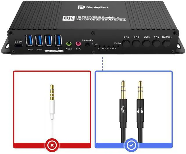 Alt view image 4 of 5 - Displayport Kvm Switch EDID 1 Monitors 4 Computers 4K 144Hz Hotkey Switching PC Switch 1 Monitors dp 1.4 1440P 144Hz 165Hz 240hz kvm Switch 1 Laptop 1 Desktop 1 Monitor EDID