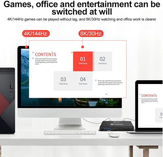 Alt view image 5 of 5 - Displayport Kvm Switch EDID 1 Monitors 4 Computers 4K 144Hz Hotkey Switching PC Switch 1 Monitors dp 1.4 1440P 144Hz 165Hz 240hz kvm Switch 1 Laptop 1 Desktop 1 Monitor EDID