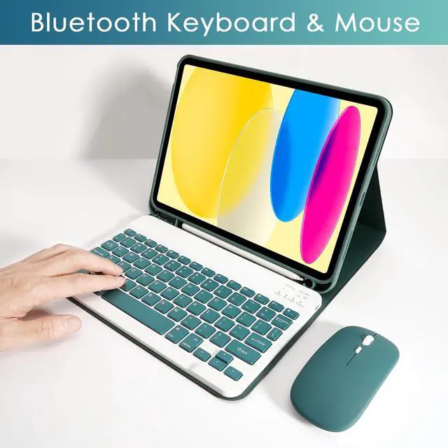 Alt view image 2 of 5 - Nsyee Keyboard Case for iPad 10th Generation 10.9 inch 2022 and iPad 11th Generation A16 11 inch 2025, Detachable Bluetooth Keyboard Case with Pencil Holder and Mouse for ipad 10th/11th Gen, Green