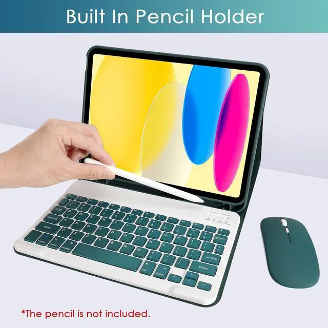Alt view image 5 of 5 - Nsyee Keyboard Case for iPad 10th Generation 10.9 inch 2022 and iPad 11th Generation A16 11 inch 2025, Detachable Bluetooth Keyboard Case with Pencil Holder and Mouse for ipad 10th/11th Gen, Green