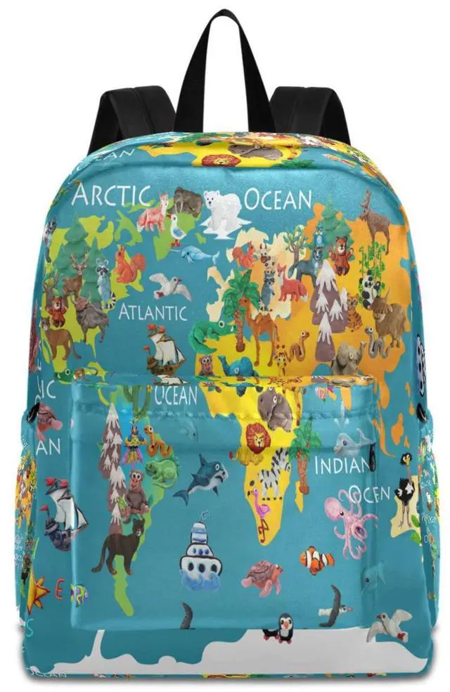Main image of ZzWwR Cute Cartoon Animal World Map Large Laptop Backpack Durable Travel Computer Bag for Men Women School Bookbag Work