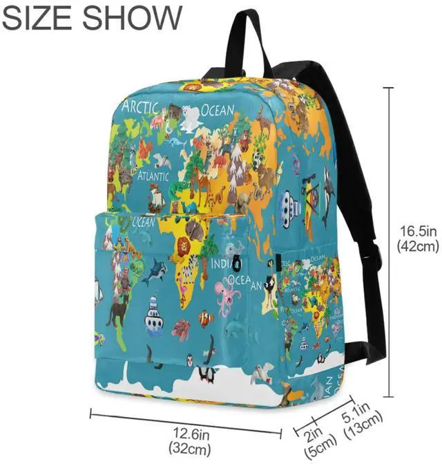 Alt view image 3 of 5 - ZzWwR Cute Cartoon Animal World Map Large Laptop Backpack Durable Travel Computer Bag for Men Women School Bookbag Work