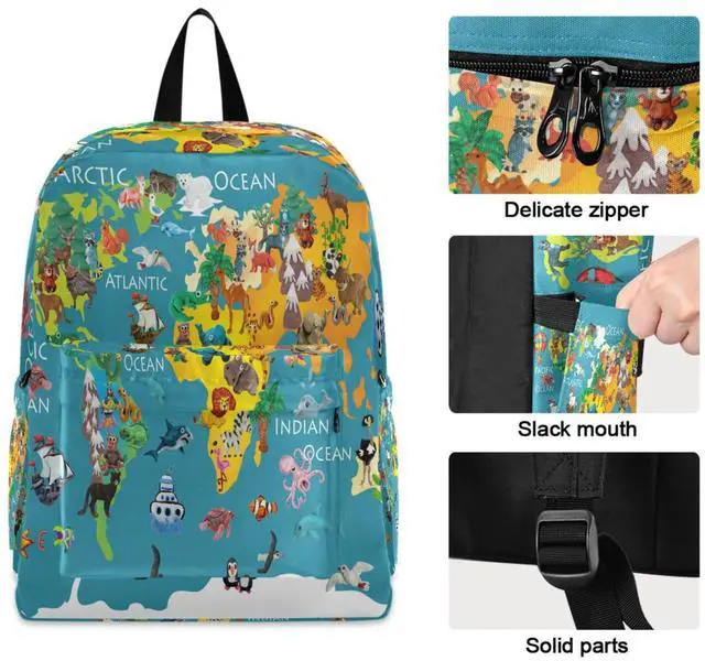 Alt view image 4 of 5 - ZzWwR Cute Cartoon Animal World Map Large Laptop Backpack Durable Travel Computer Bag for Men Women School Bookbag Work