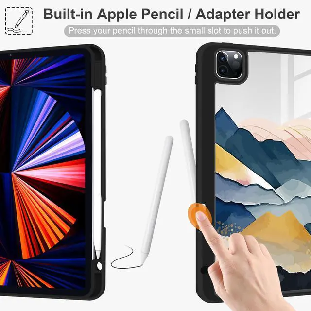 Alt view image 4 of 5 - Yebiseven Case for iPad 10.2 inch 9th/8th/7th Generation, Smart Tablet Case for iPad 10.2" 2021/2020/2019, Hard Clear Acrylic Back Shell with Pencil Holder + Auto Wake/Sleep, Oriental Mountain