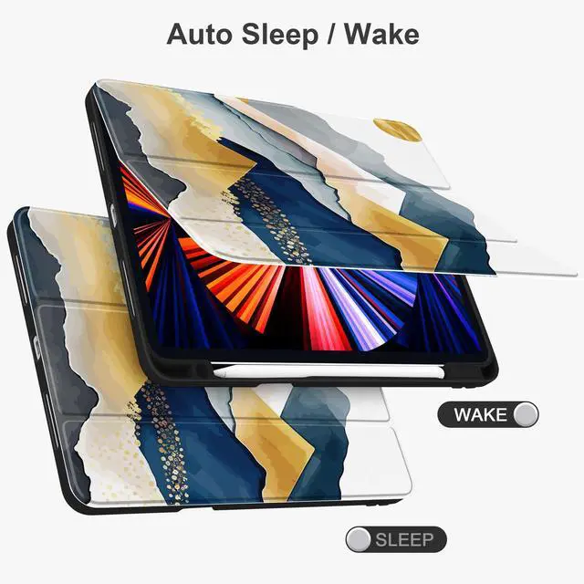 Alt view image 3 of 5 - Yebiseven Case for iPad 10.2 inch 9th/8th/7th Generation, Smart Tablet Case for iPad 10.2" 2021/2020/2019, Hard Clear Acrylic Back Shell with Pencil Holder + Auto Wake/Sleep, Oriental Mountain