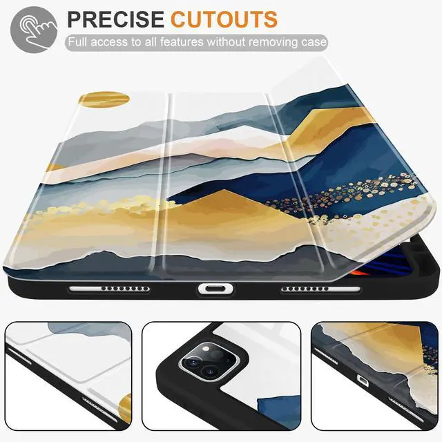 Alt view image 5 of 5 - Yebiseven Case for iPad 10.2 inch 9th/8th/7th Generation, Smart Tablet Case for iPad 10.2" 2021/2020/2019, Hard Clear Acrylic Back Shell with Pencil Holder + Auto Wake/Sleep, Oriental Mountain