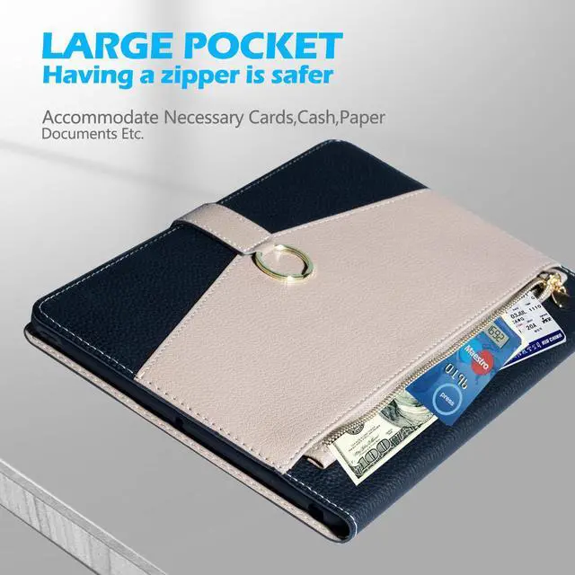 Alt view image 2 of 5 - XFYKJIN Case for IPad 10.2 Inch,9th/8th/7th Generation(2021/2020/2019) Leather Cover Auto Sleep/Wake with Adjustable Stand, with Pocket,with Buckle,Anti Slip,Black with Grey