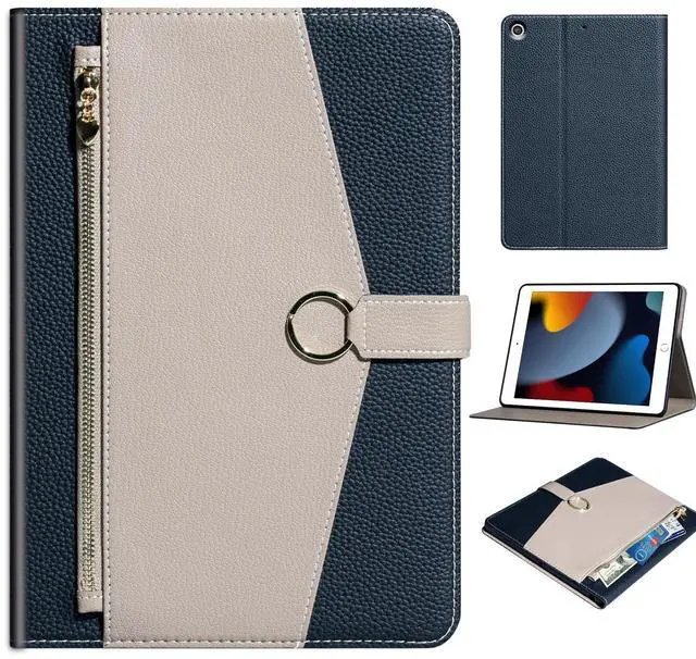 Main image of XFYKJIN Case for IPad 10.2 Inch,9th/8th/7th Generation(2021/2020/2019) Leather Cover Auto Sleep/Wake with Adjustable Stand, with Pocket,with Buckle,Anti Slip,Black with Grey