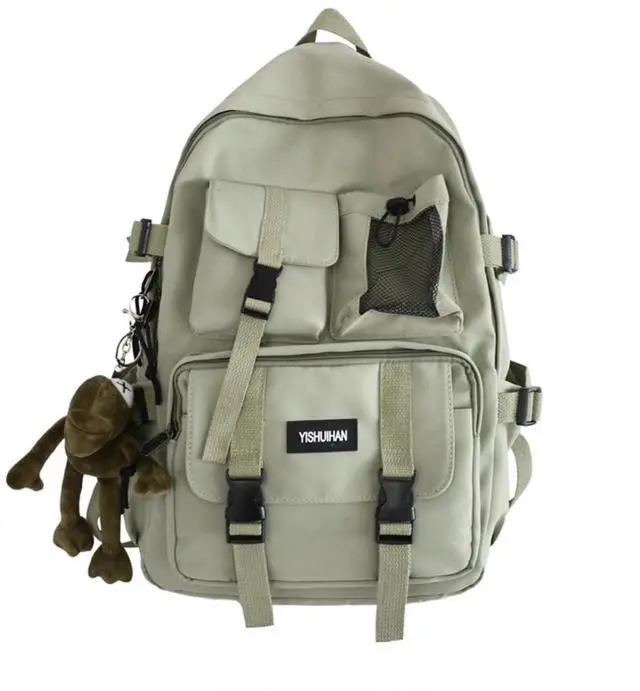 Main image of MININAI Aesthetic Backpack with Cute Frog Pendant for Women Men Preppy Laptop Backpack Japanese Harajuku College Backpack (Green,One Size)