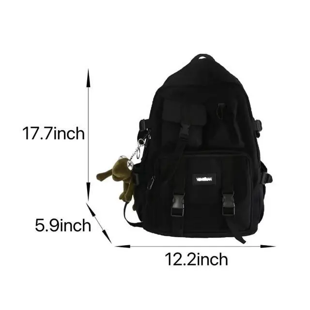 Alt view image 3 of 5 - MININAI Aesthetic Backpack with Cute Frog Pendant for Women Men Preppy Laptop Backpack Japanese Harajuku College Backpack (Green,One Size)