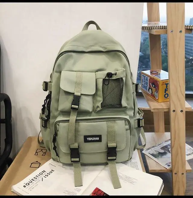 Alt view image 2 of 5 - MININAI Aesthetic Backpack with Cute Frog Pendant for Women Men Preppy Laptop Backpack Japanese Harajuku College Backpack (Green,One Size)